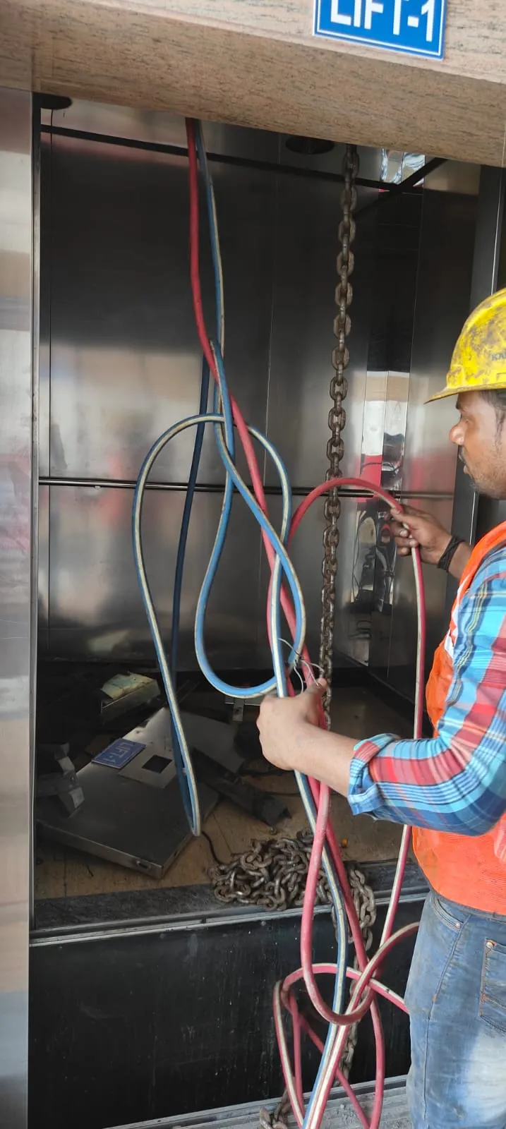 Dismantled multi-pair cables organized neatly during an office shifting services Perungudi project.